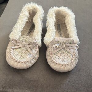 Kelly & Katie Glittery Kids Slippers with Faux Fur